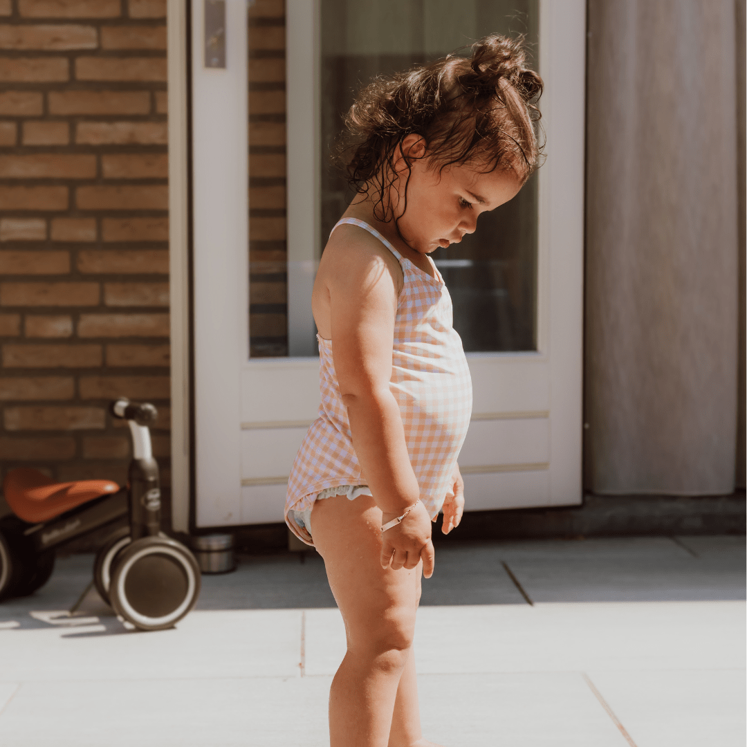 Sunset Grid | Orange/White Girls Swimsuit