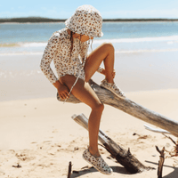 Leopard | Khaki Girls Swimsuit with Long Sleeves