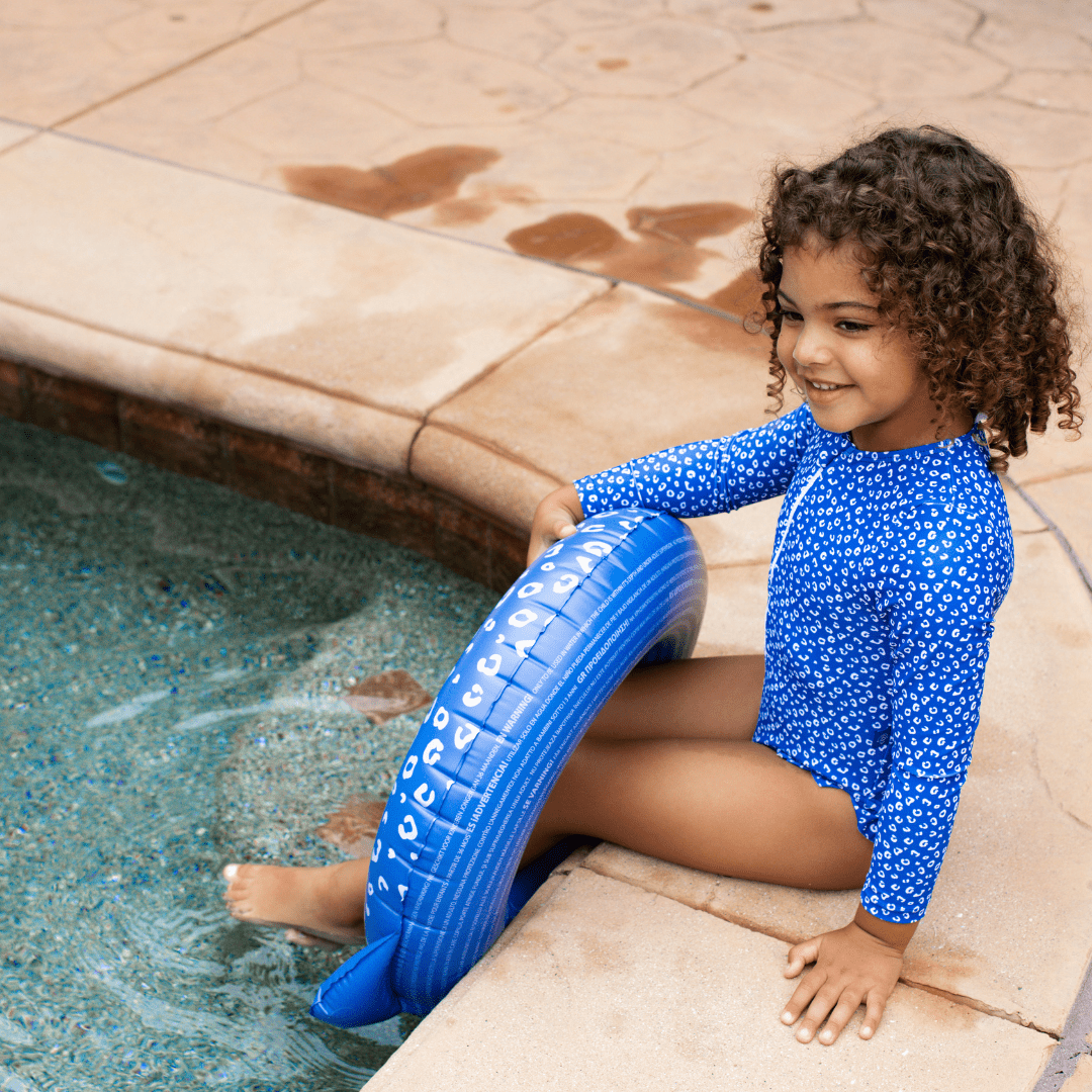 Leopard | Blue Girls Swimsuit with Long Sleeves