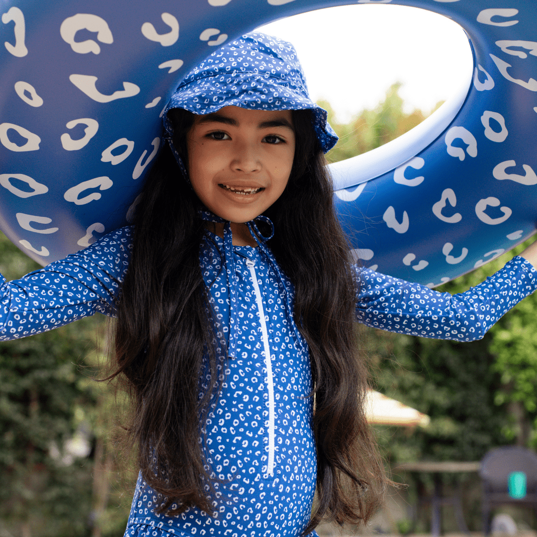 Leopard | Blue Girls Swimsuit with Long Sleeves