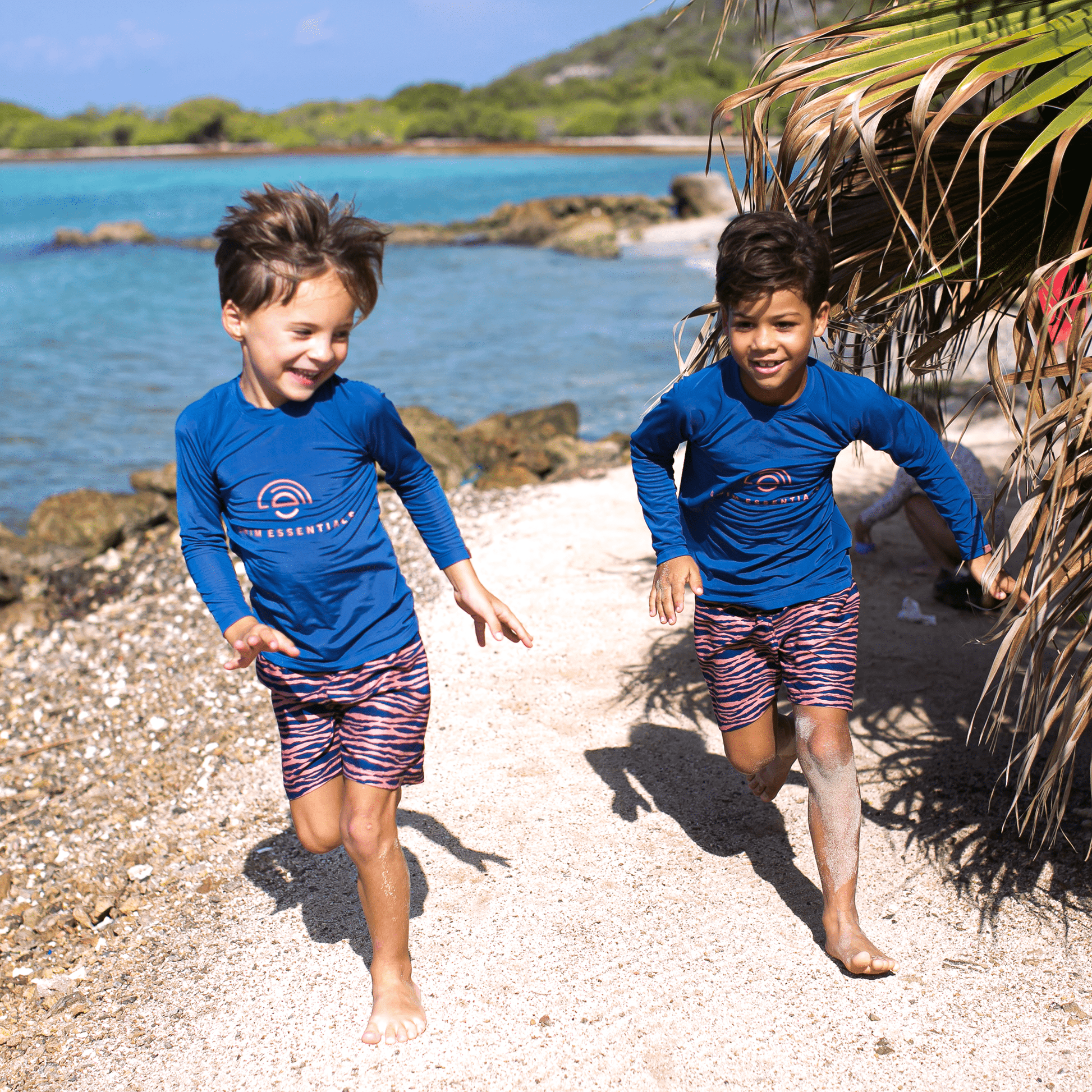 Vibrant Stripes | Blue/Orange UV Swim Shorts Boys