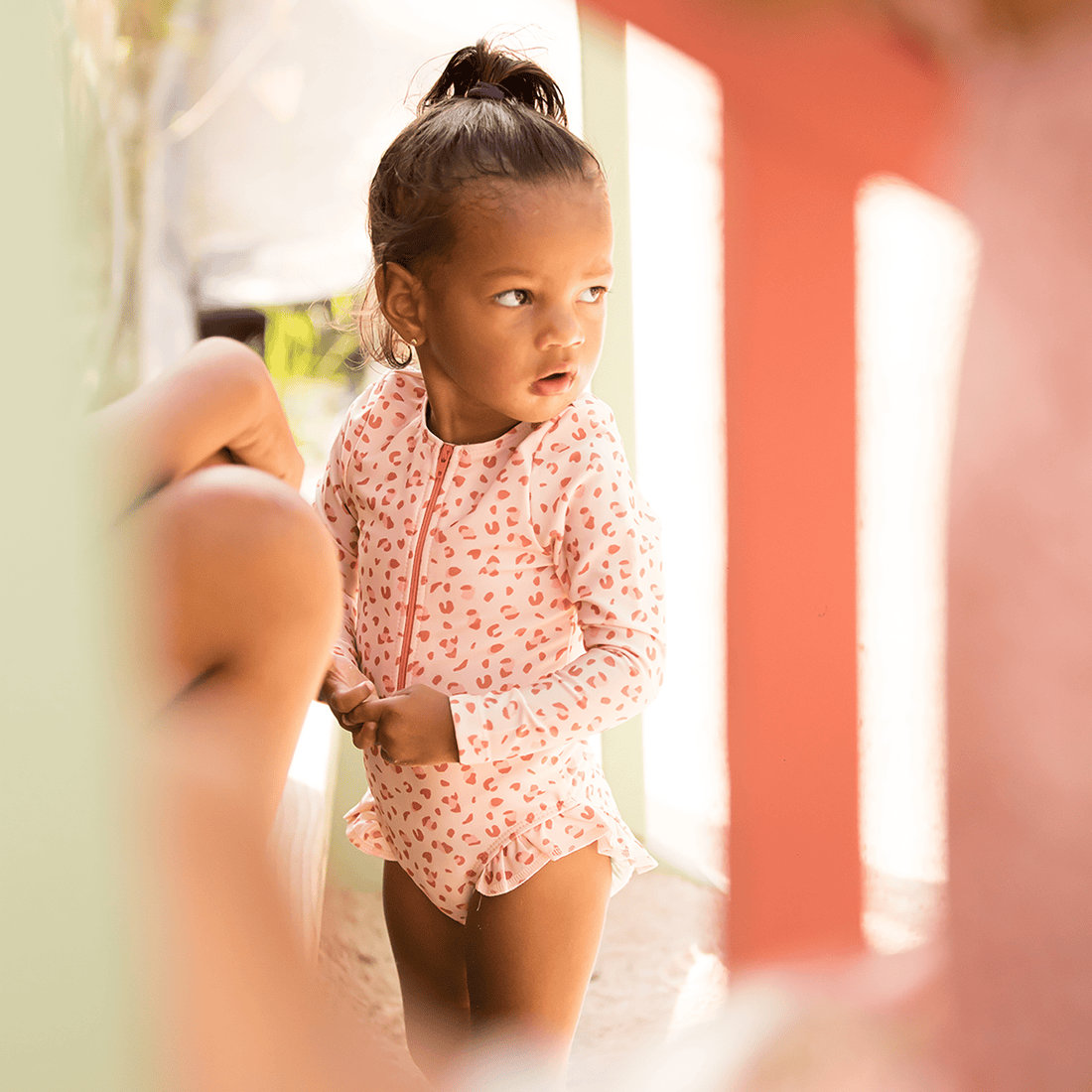 Leopard | Old Pink Girls Swimsuit with Long Sleeves