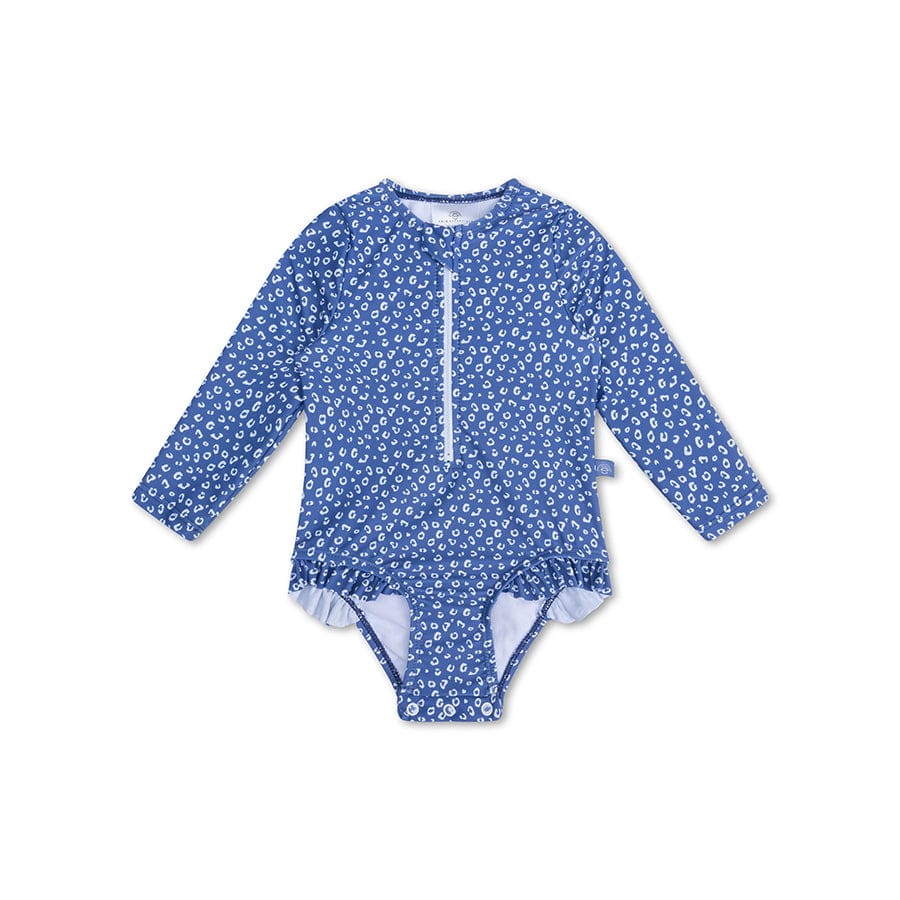 Leopard | Blue Girls Swimsuit with Long Sleeves