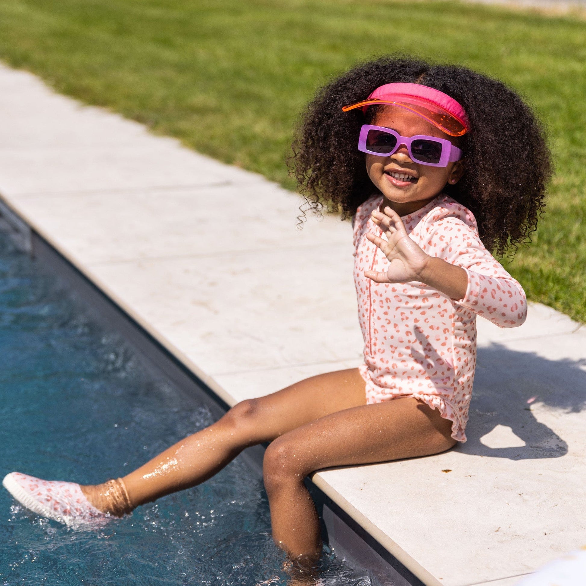 Leopard | Old Pink Girls Swimsuit with Long Sleeves