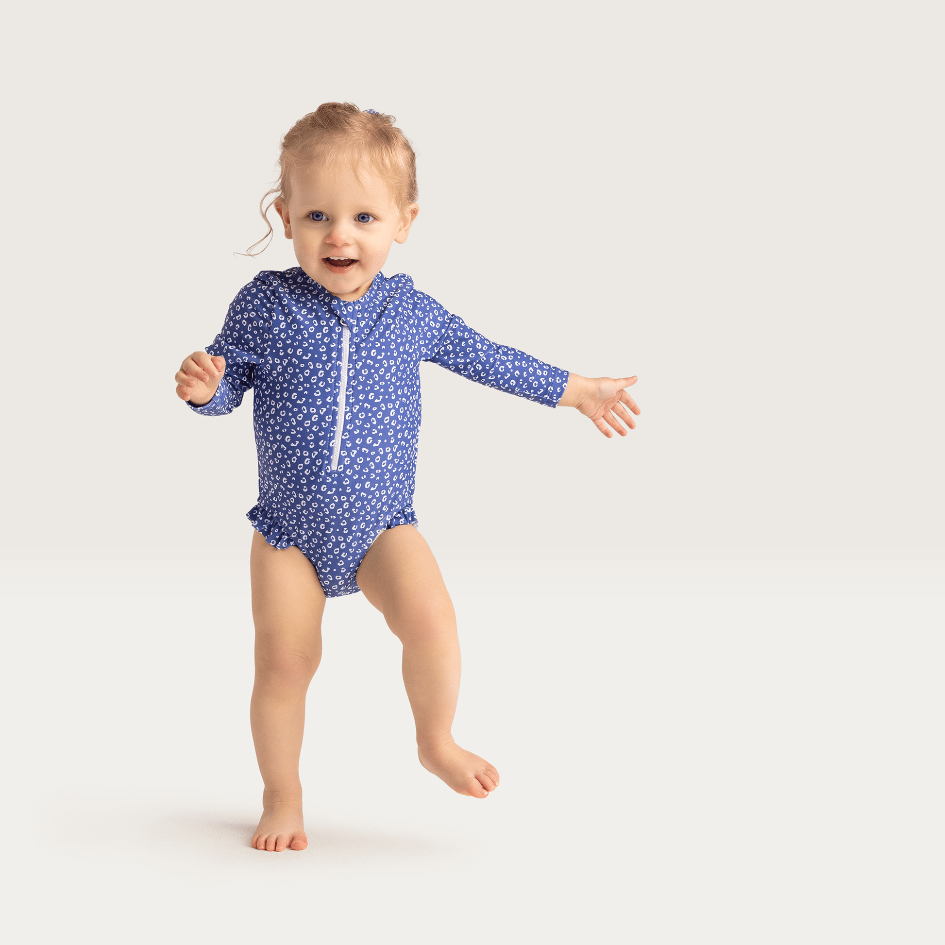 Leopard | Blue Girls Swimsuit with Long Sleeves