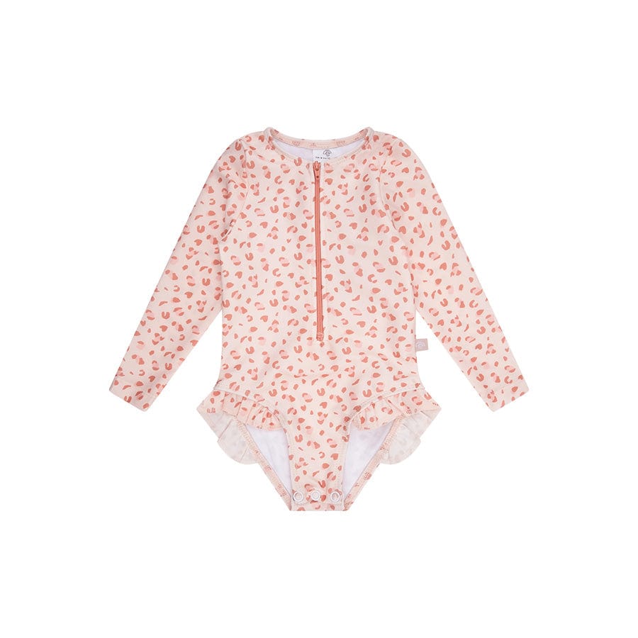 Leopard | Old Pink Girls Swimsuit with Long Sleeves