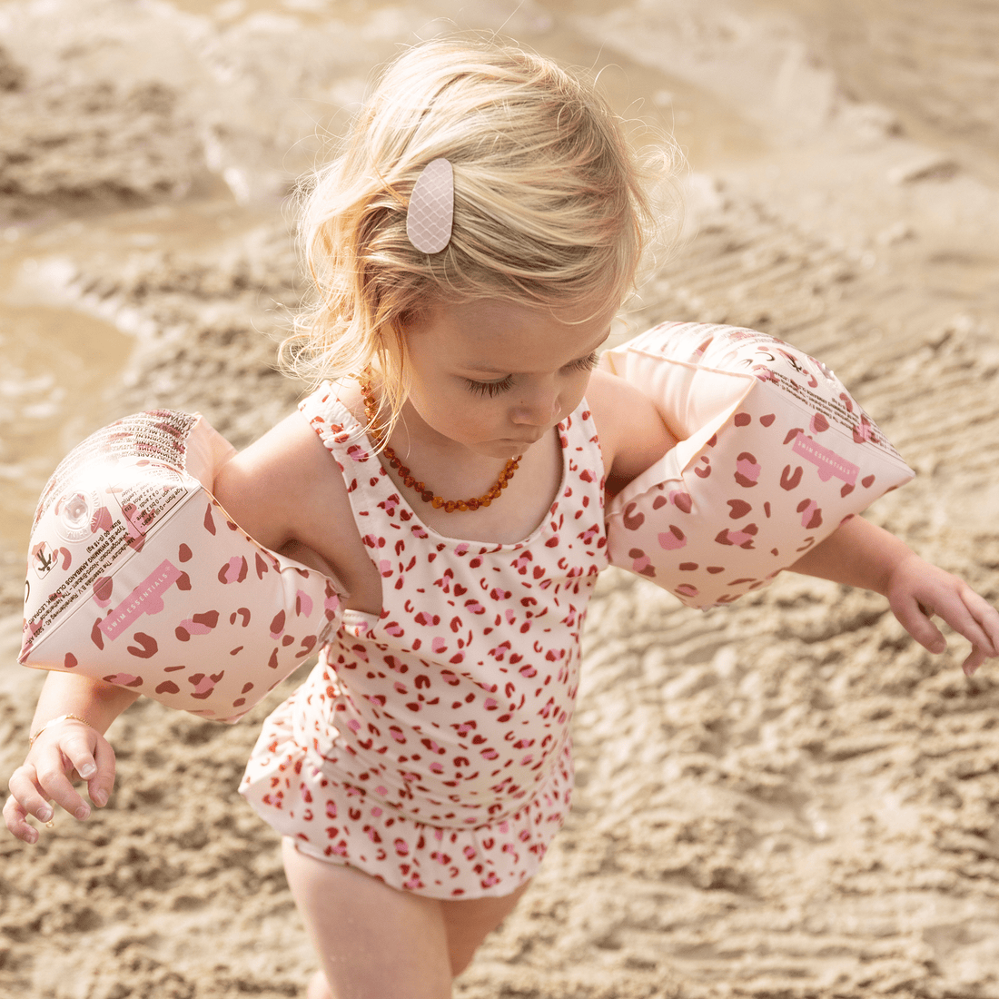 Cinghie da bagno leopardate e rosa antico 0-2 anni